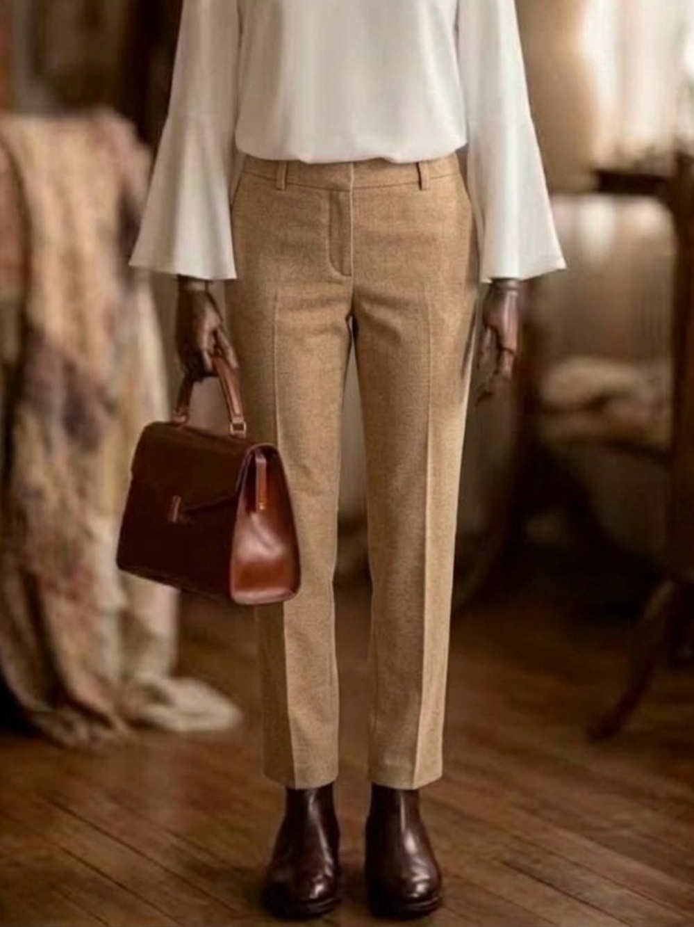 Banana Republic Ryan Slim Straight Trousers Tan Beige Tailored Pants Sz 12